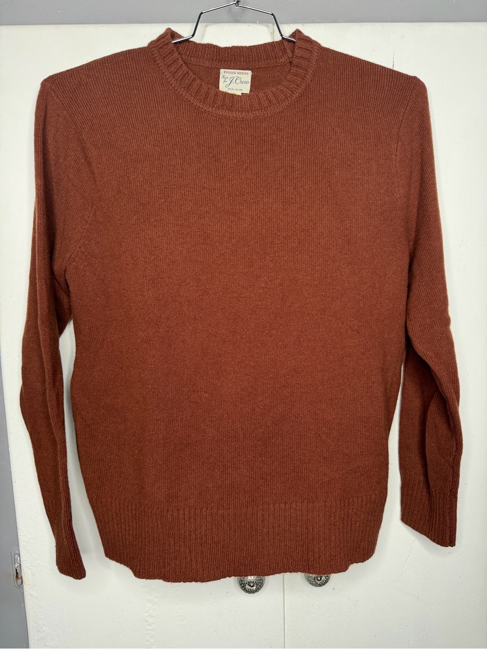 J. Crew Men's Rugged merino wool-blend crewneck sweater Size Medium Brown